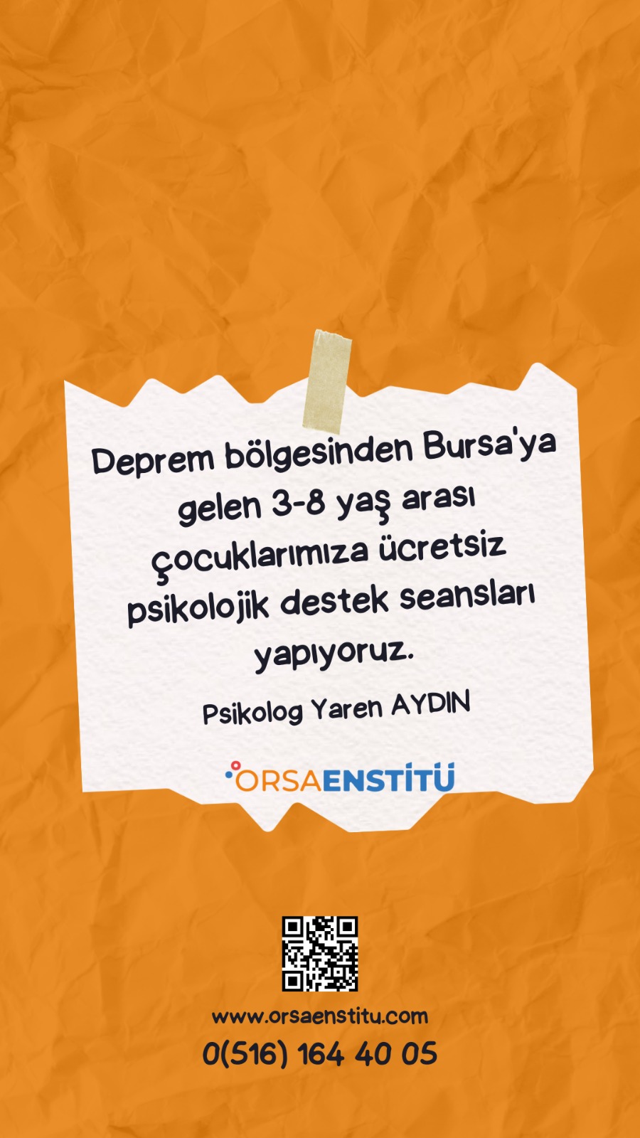 Depreminden etkilenen 3-8 yaş arası depremzede çocuklarımıza ücretsiz psikolojik destek terapisi.